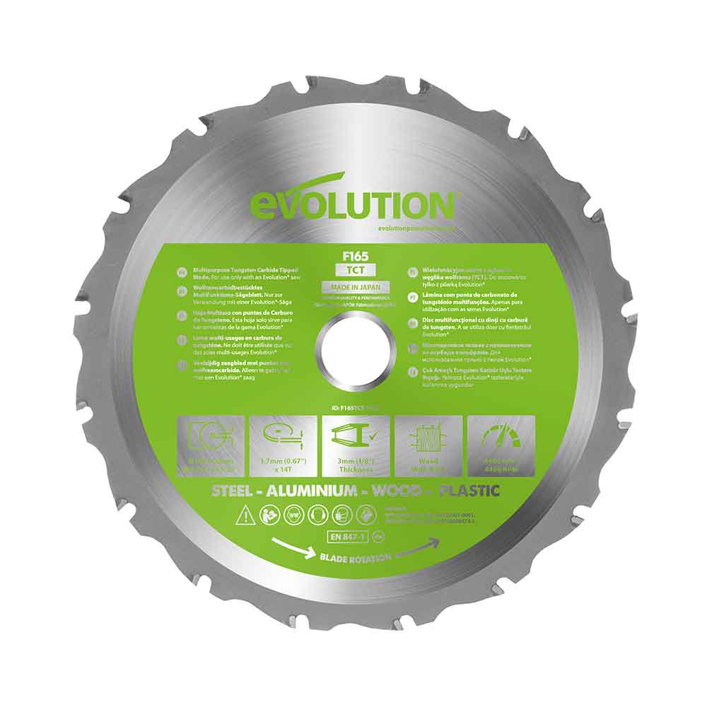 Evolution 165mm Multi-Material Cutting 14T TCT Circular Saw Blade