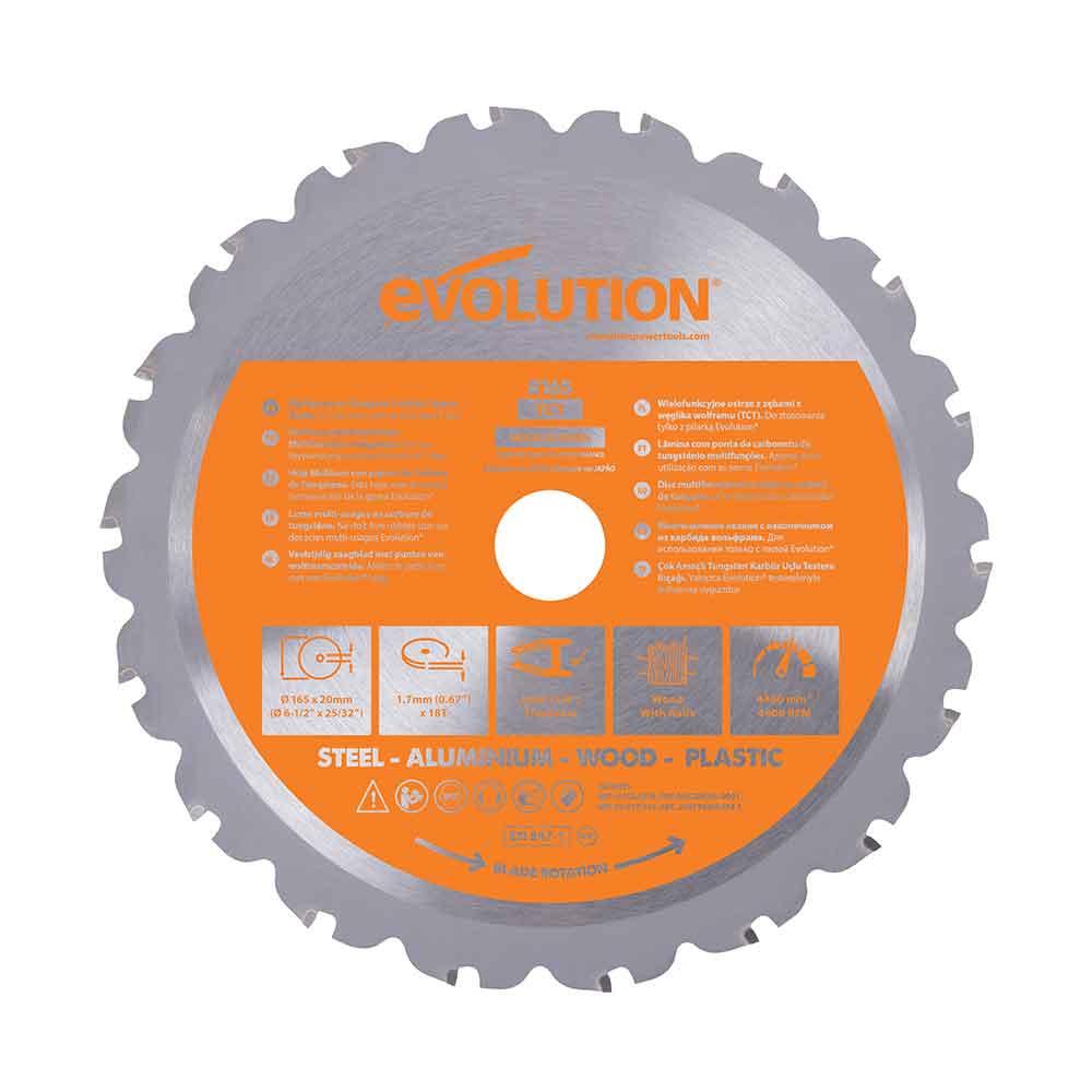 Evolution 165mm Multi-Material Cutting 18T TCT Circular Saw Blade