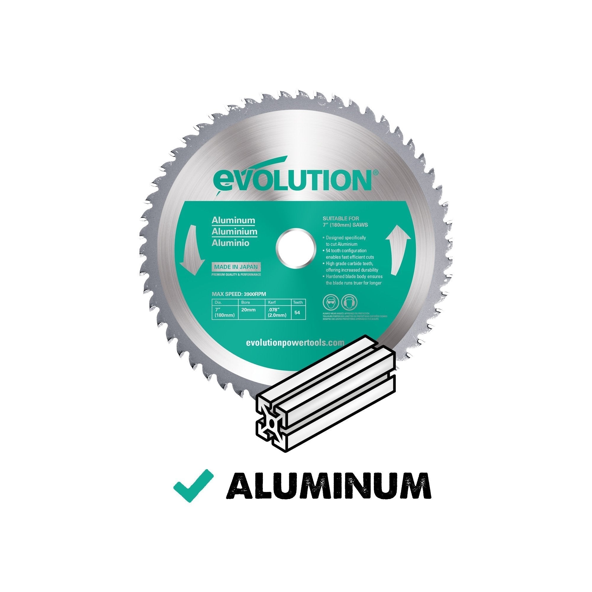 Evolution 180mm Aluminium Cutting 54T TCT Circular Saw Blade