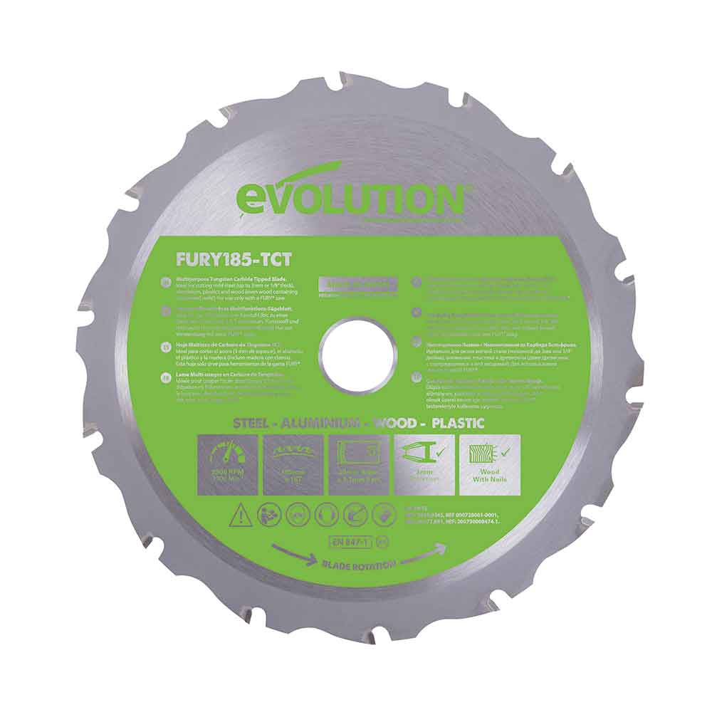 Evolution 185mm Multi-Material Cutting 16T TCT Circular Saw Blade