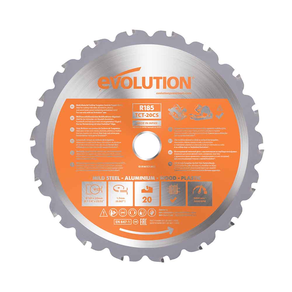 Evolution 185mm Multi-Material Cutting 20T TCT Circular Saw Blade