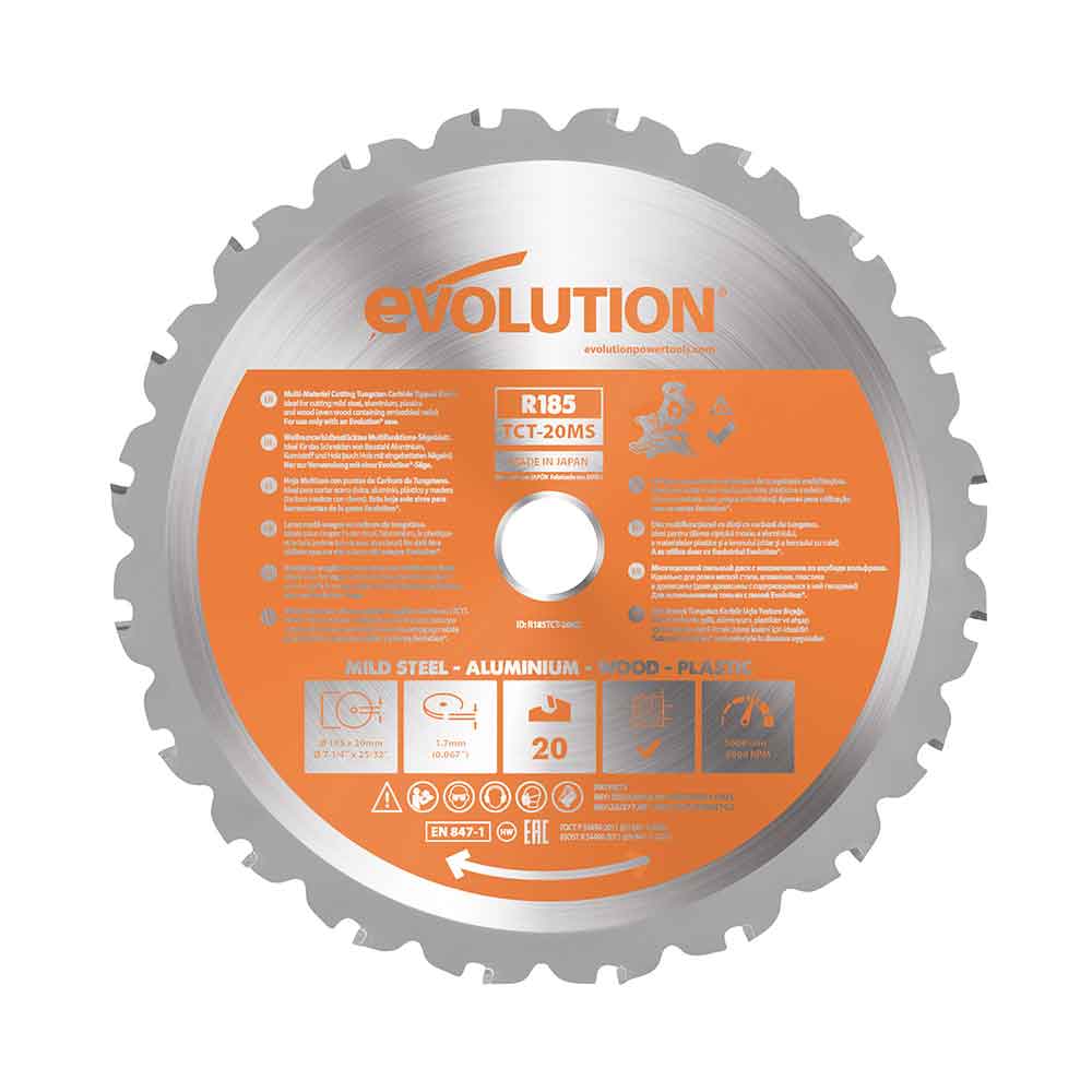Evolution 185mm Multi-Material Cutting 20T TCT Mitre Saw Blade