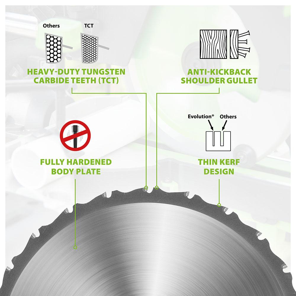 Evolution 210mm Multi-Material Cutting 20T TCT Mitre & Table Saw Blade