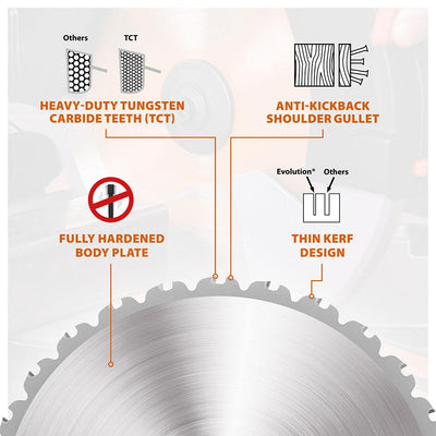 Evolution 210mm Multi-Material Cutting 24T TCT Mitre & Table Saw Blade