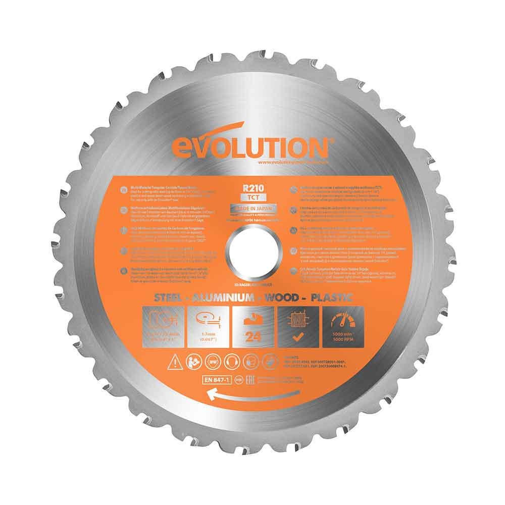 Evolution 210mm Multi-Material Cutting 24T TCT Mitre & Table Saw Blade