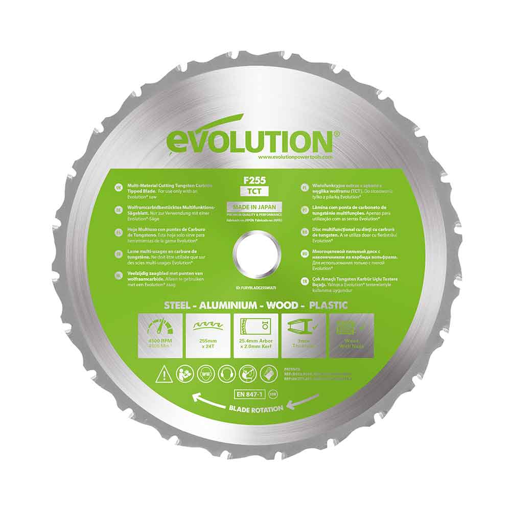 Evolution 255mm Multi-Material Cutting 24T TCT Mitre & Table Saw Blade