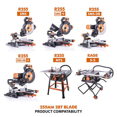 Evolution 255mm Multi-Material Cutting 28T TCT Mitre & Table Saw Blade