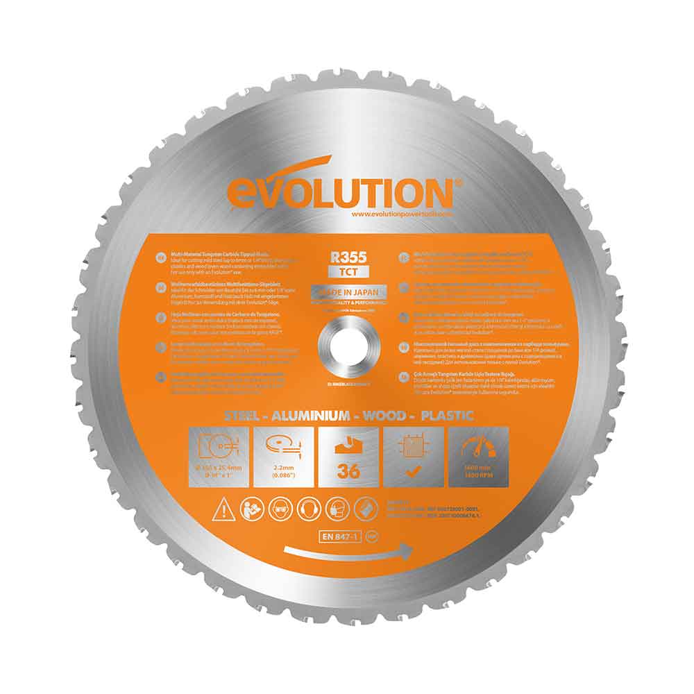 Evolution 355mm Multi-Material Cutting 36T TCT Chop Saw Blade