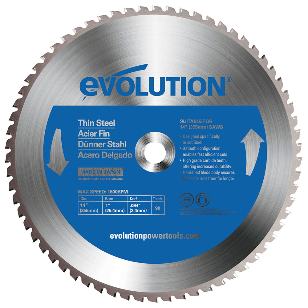 Lame à acier fin TCT 355mm 90 dents alésage 25,4mm Evolution pour Scie à tronçonner