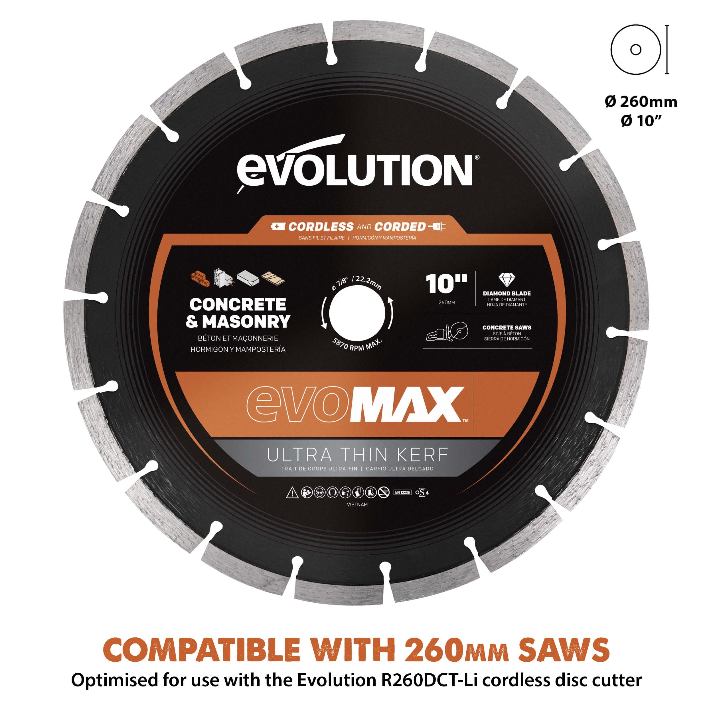 Evolution EVOMAX 260mm Premium Diamond Disc Cutter Blade
