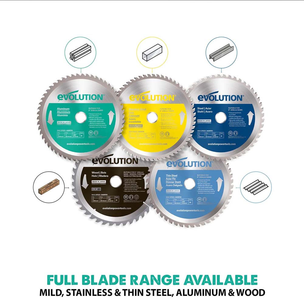 Evolution 210mm Thin Steel Cutting 68T TCT Circular Saw Blade