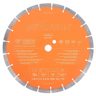 Evolution 350mm Premium Diamond Disc Cutter Blade With High Diamond Concentration, Segmented Edge and 22.2mm Bore