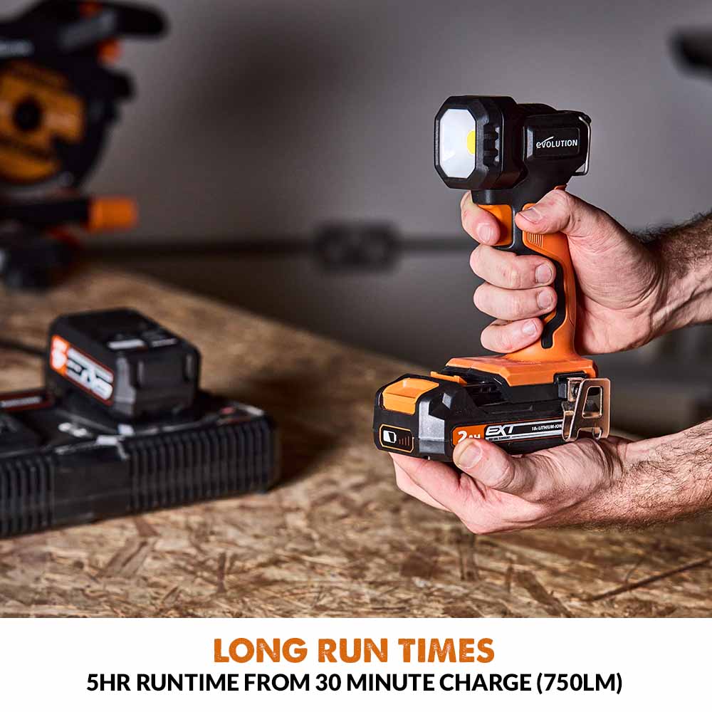 Evolution R1000TOR-Li Cordless 18v Li-Ion EXT, 1000 Lumen Work Torch
