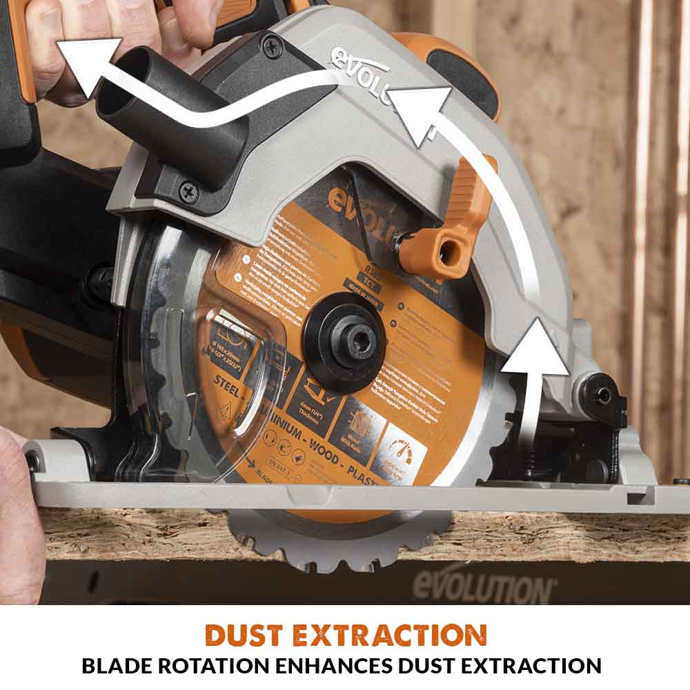 Evolution R165CCS-Li Cordless 18v Li-Ion EXT Circular Saw With 165mm TCT Multi-Material Cutting Blade