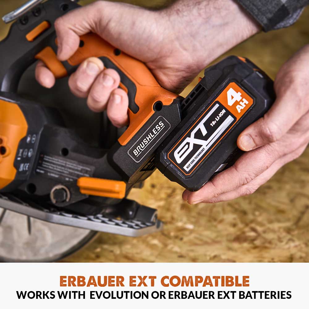 Evolution R185CCS-Li Cordless, Brushless 18v Li-Ion EXT Circular Saw With 185mm TCT Multi-Material Cutting Blade