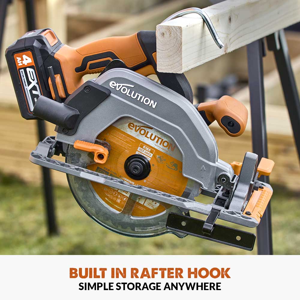 Evolution R185CCS-Li Cordless, Brushless 18v Li-Ion EXT Circular Saw With 185mm TCT Multi-Material Cutting Blade
