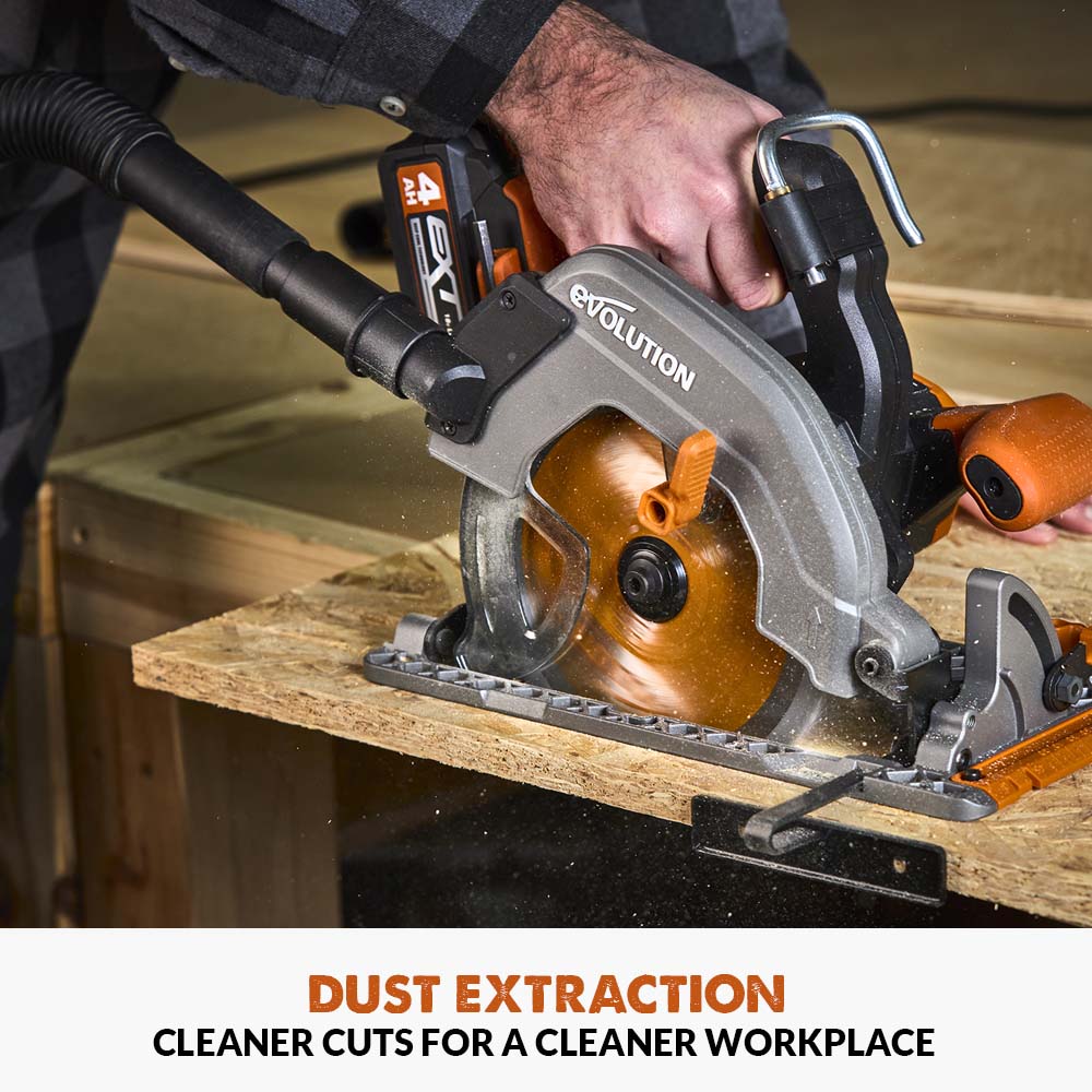 Evolution R185CCS-Li Cordless, Brushless 18v Li-Ion EXT Circular Saw With 185mm TCT Multi-Material Cutting Blade