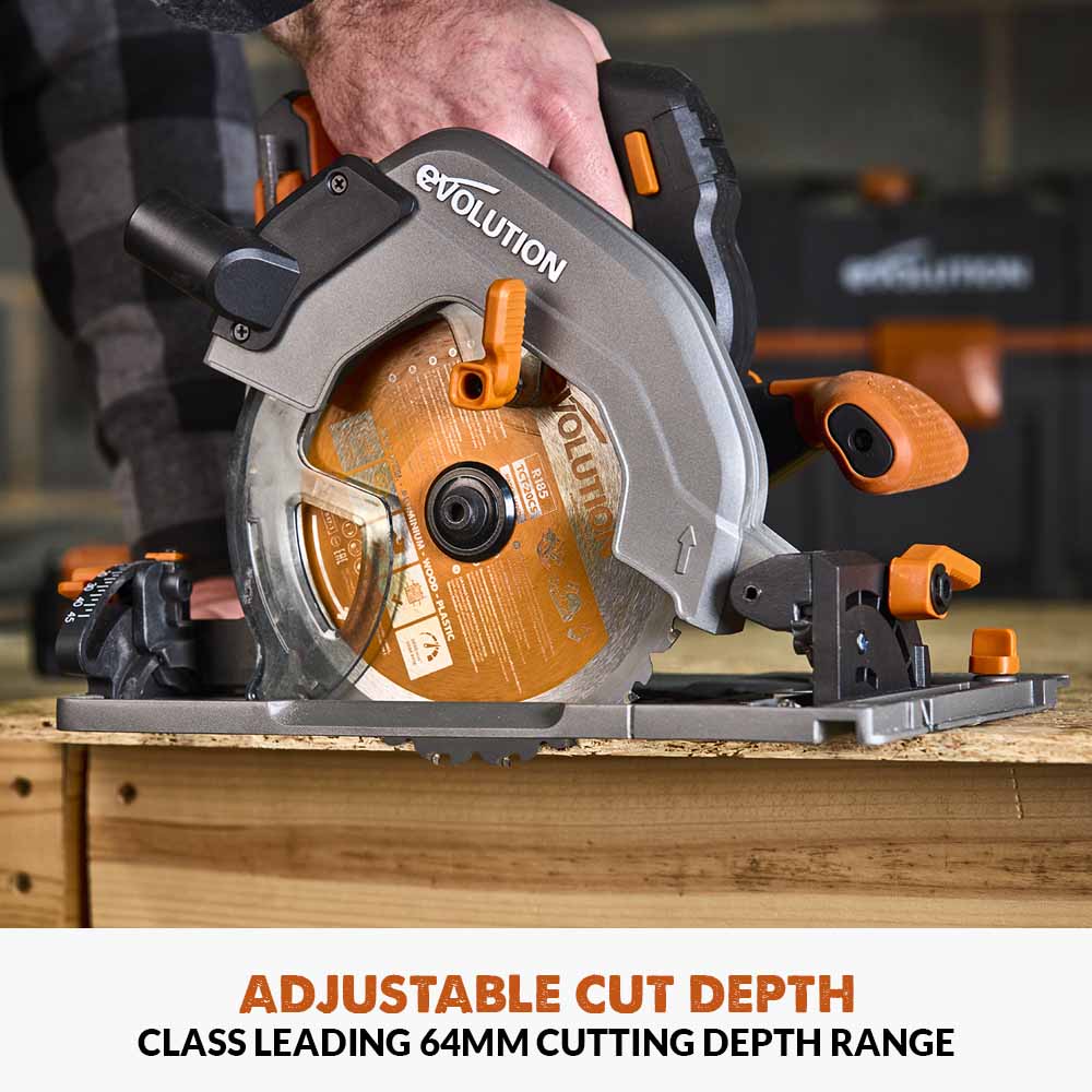 Evolution R185CCSX-Li Cordless, Brushless 18v Li-Ion EXT, Track Compatible Circular Saw With 185mm TCT Multi-Material Cutting Blade