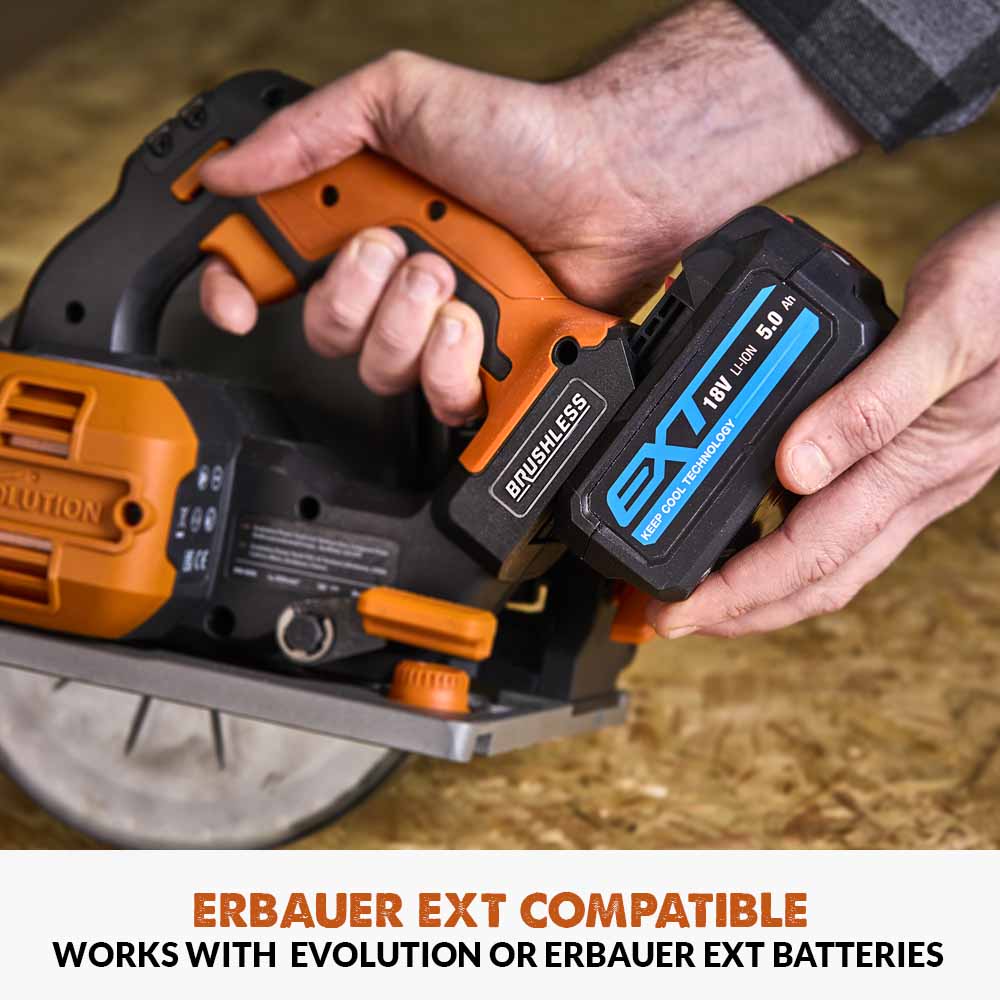 Evolution R185CCSX-Li Cordless, Brushless 18v Li-Ion EXT, Track Compatible Circular Saw With 185mm TCT Multi-Material Cutting Blade