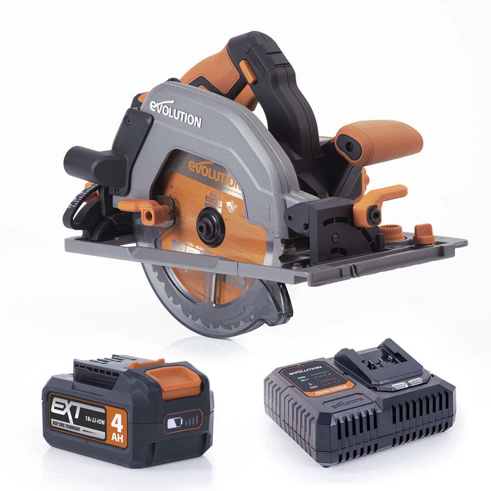 Evolution R185CCSX-Li Cordless, Brushless 18v Li-Ion EXT, Track Compatible Circular Saw With 185mm TCT Multi-Material Cutting Blade