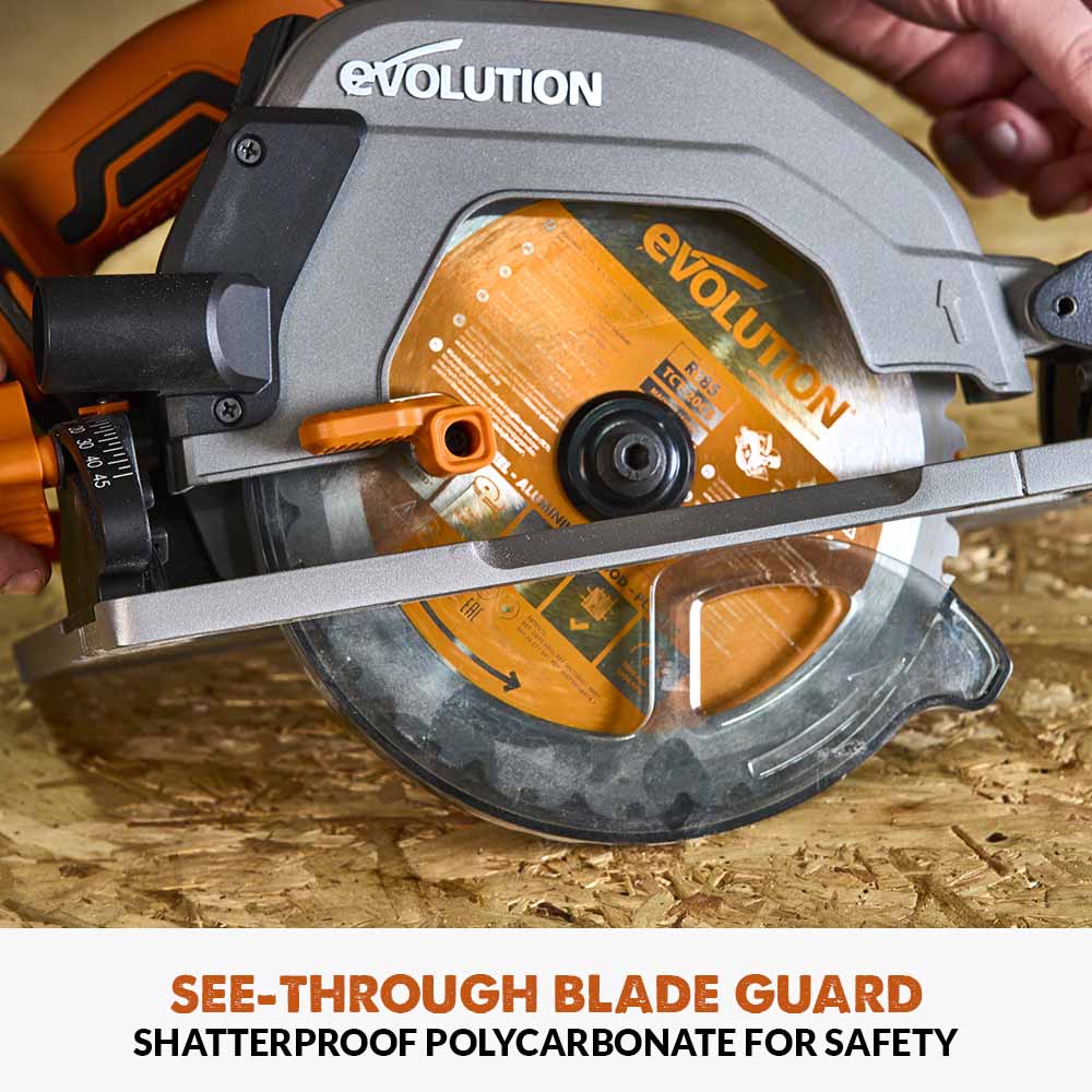 Evolution R185CCSX-Li Cordless, Brushless 18v Li-Ion EXT, Track Compatible Circular Saw With 185mm TCT Multi-Material Cutting Blade