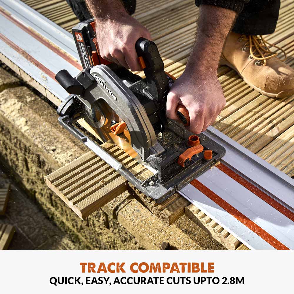 Evolution R185CCSX-Li Cordless, Brushless 18v Li-Ion EXT, Track Compatible Circular Saw With 185mm TCT Multi-Material Cutting Blade