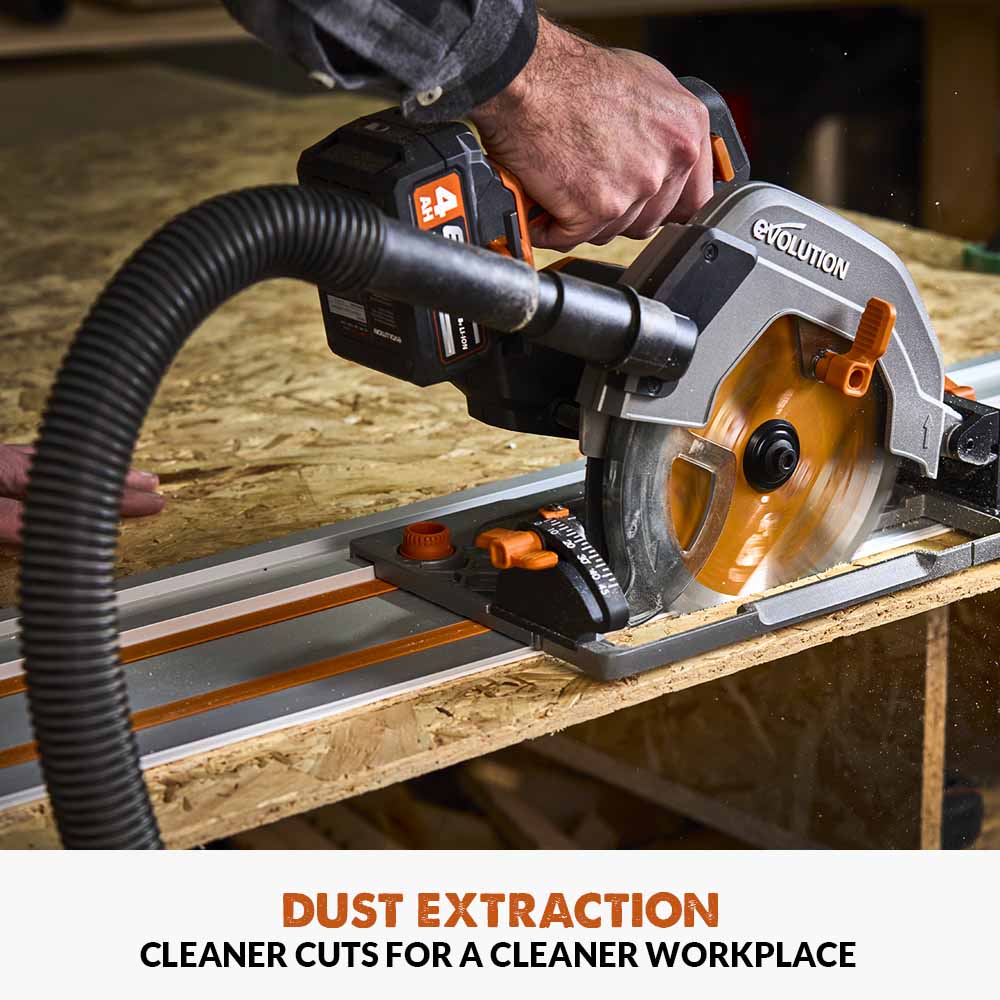 Evolution R185CCSX-Li Cordless, Brushless 18v Li-Ion EXT, Track Compatible Circular Saw With 185mm TCT Multi-Material Cutting Blade