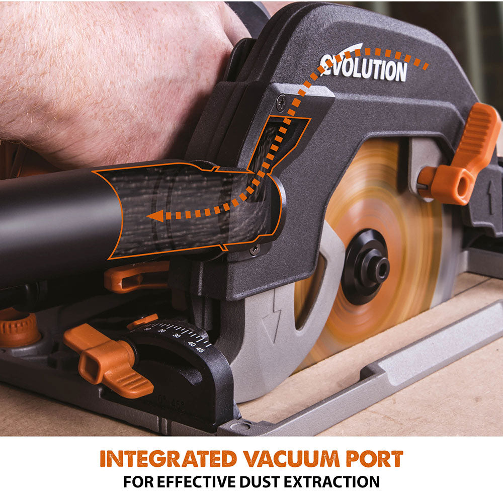 Evolution R185CCSX+ Circular Saw with 185mm TCT Multi-Material Cutting Blade