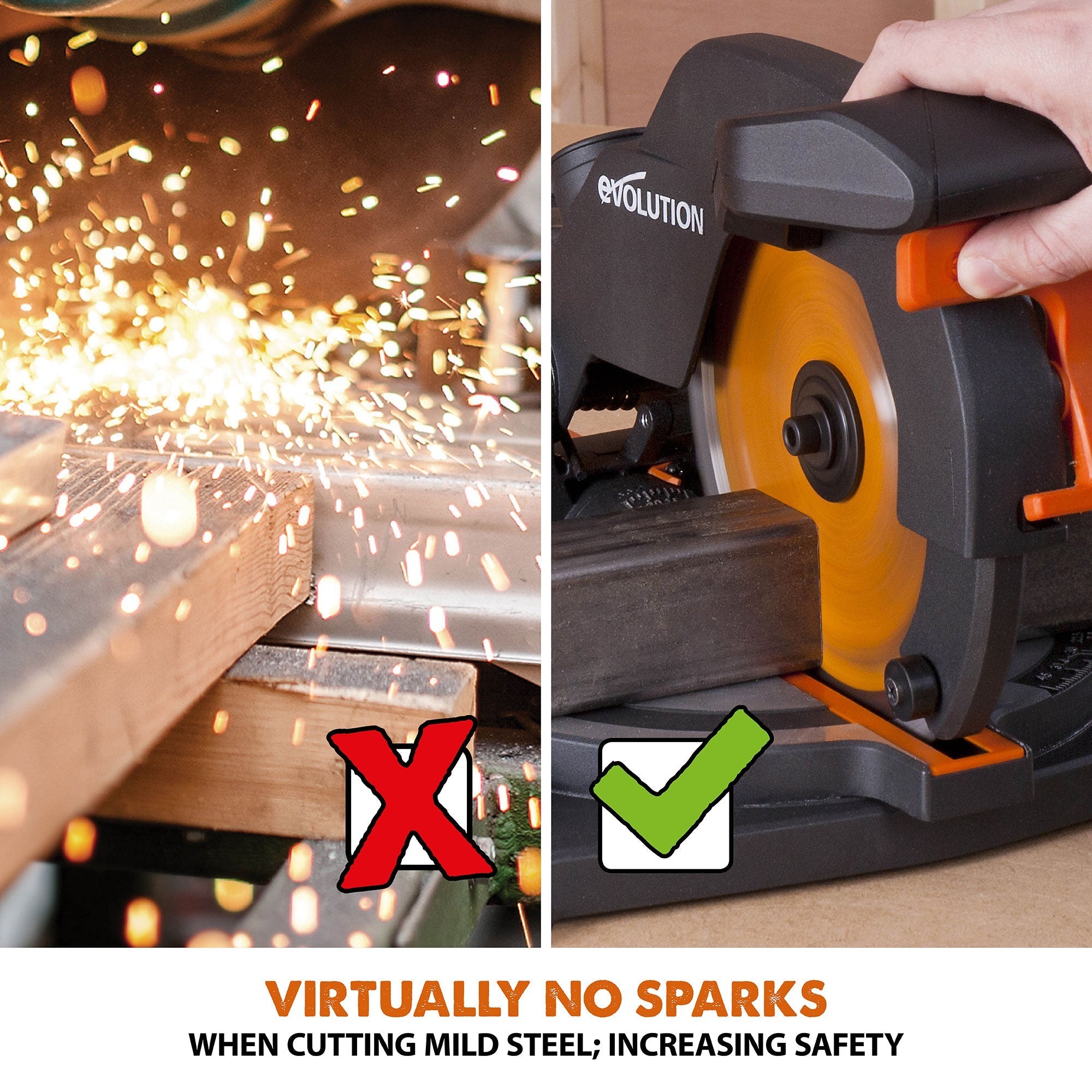 Evolution R210CMS+ 110v 210mm 1200w Compound Mitre Saw With TCT Multi-Material Cutting Blade