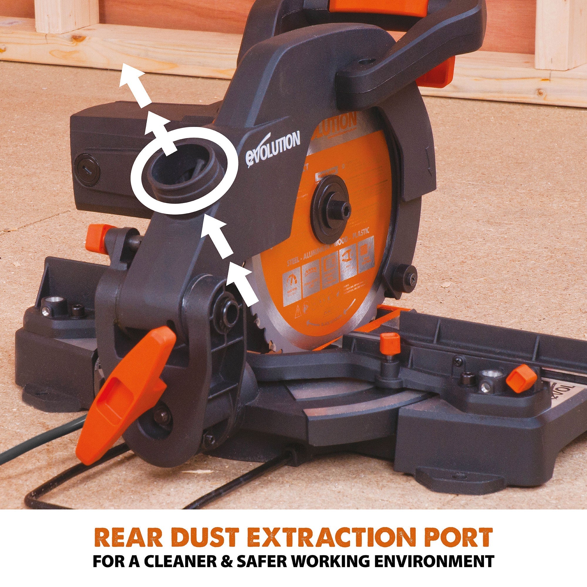 Evolution R210CMS+ 110v 210mm 1200w Compound Mitre Saw With TCT Multi-Material Cutting Blade