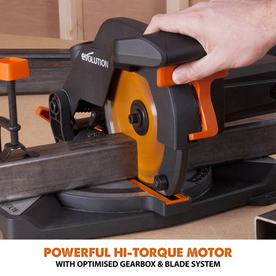 Evolution R210CMS (110-230V) Compound Mitre Saw With 210mm Multi-Material Cutting Blade