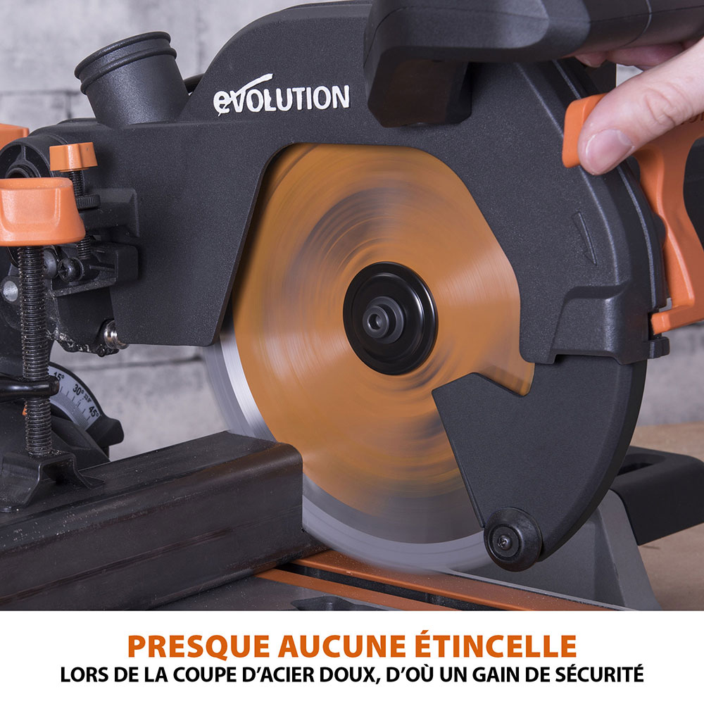 Scie à onglet radiale 210mm Evolution R210SMS+ avec Lame multi-matériaux TCT