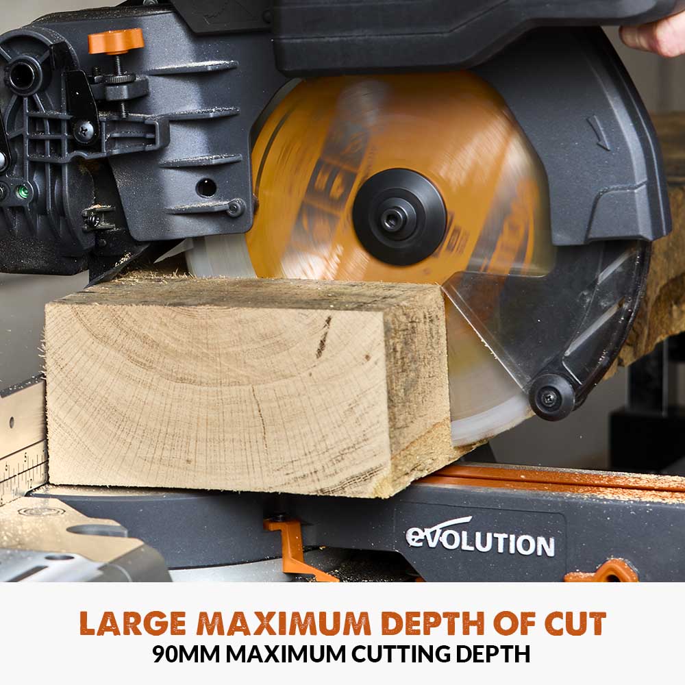 Evolution R255SMS-DB-Li Cordless 36V Li-Ion EXT Double Bevel Sliding Mitre Saw With 255mm Multi-Material Cutting Blade