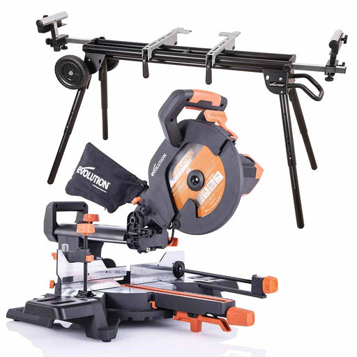 Evolution R255SMS+ 255mm Sliding Compound Mitre Saw & Heavy Duty PLUS Stand Bundle - Evolution Power Tools UK