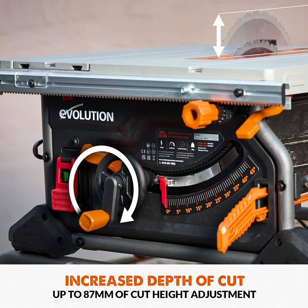 Evolution R255TBL+ (230V) Table Saw With 255mm Multi-Material Cutting Blade
