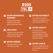 Evolution R255TBL+ (230V) Table Saw With 255mm Multi-Material Cutting Blade