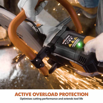 Scie à disque/à béton électrique Evolution R350DCT avec système d'aspiration des poussières et lame diamantée de qualité supérieure de 350 mm