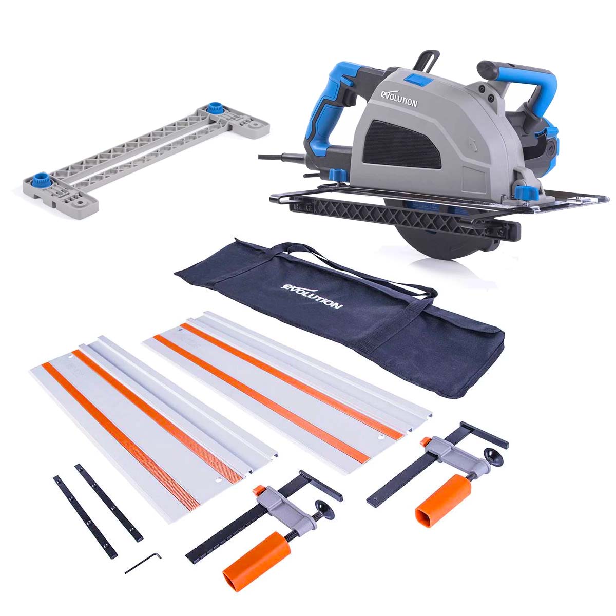 Evolution S210CCS 210mm Heavy Duty Metal Cutting Circular Saw Track Adaptor & 1.4m 2-Piece Track Kit Bundle (2x700mm)