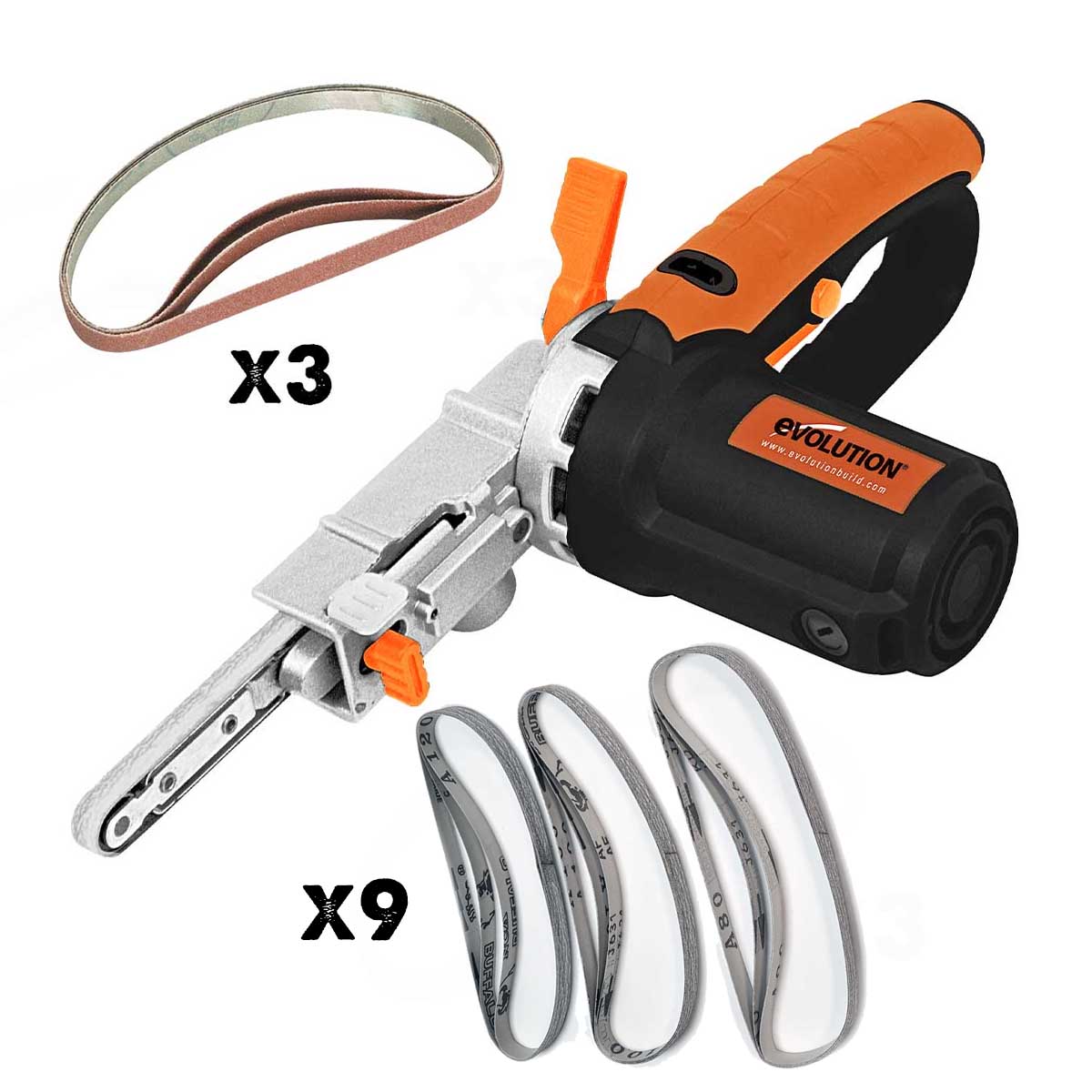 Evolution 400w Electric Thin Belt Sander Power File 230v With 12 Belts Plus Flat & Curved Surface Heads