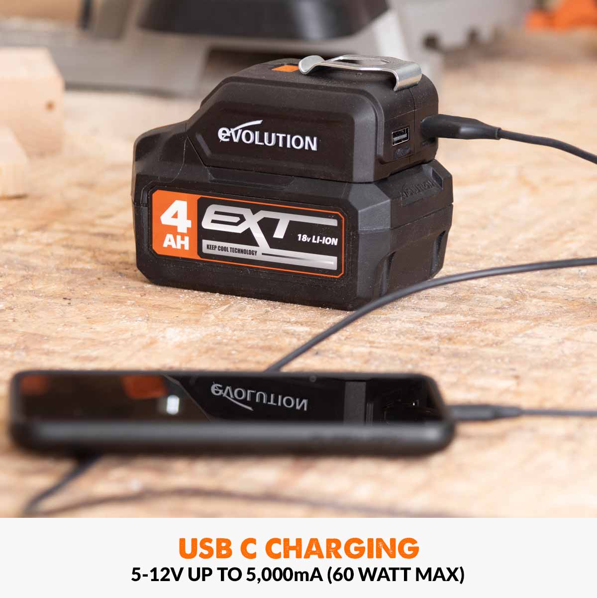 Evolution Cordless 18V Li-Ion EXT USB Charger and LED Light