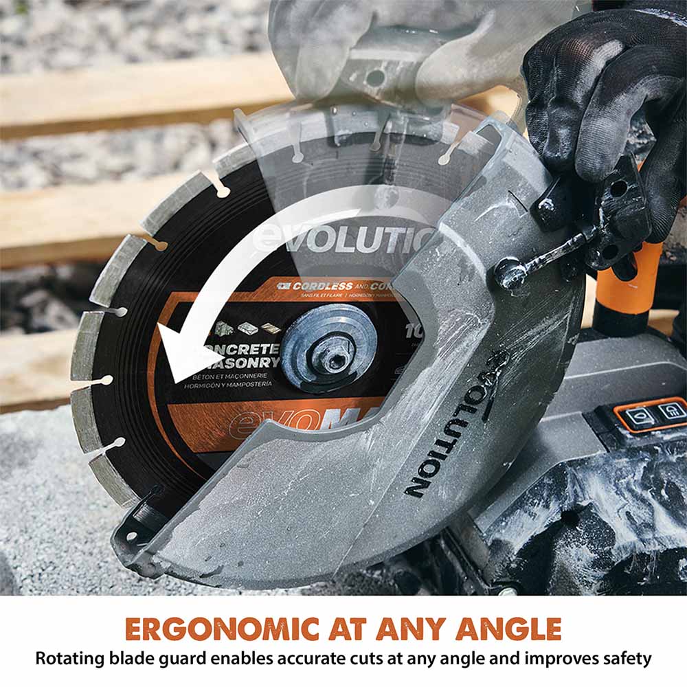 Evolution R260DCT-Li Cordless Disc Cutter / Concrete Saw With Automatic Water-Fed Dust Suppression and 260mm Premium Thin Kerf Diamond Blade