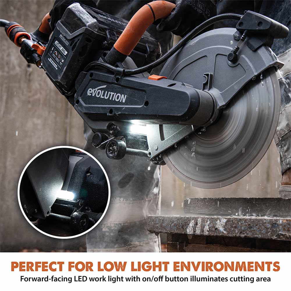 Evolution R260DCT-Li Cordless Disc Cutter / Concrete Saw With Automatic Water-Fed Dust Suppression and 260mm Premium Thin Kerf Diamond Blade