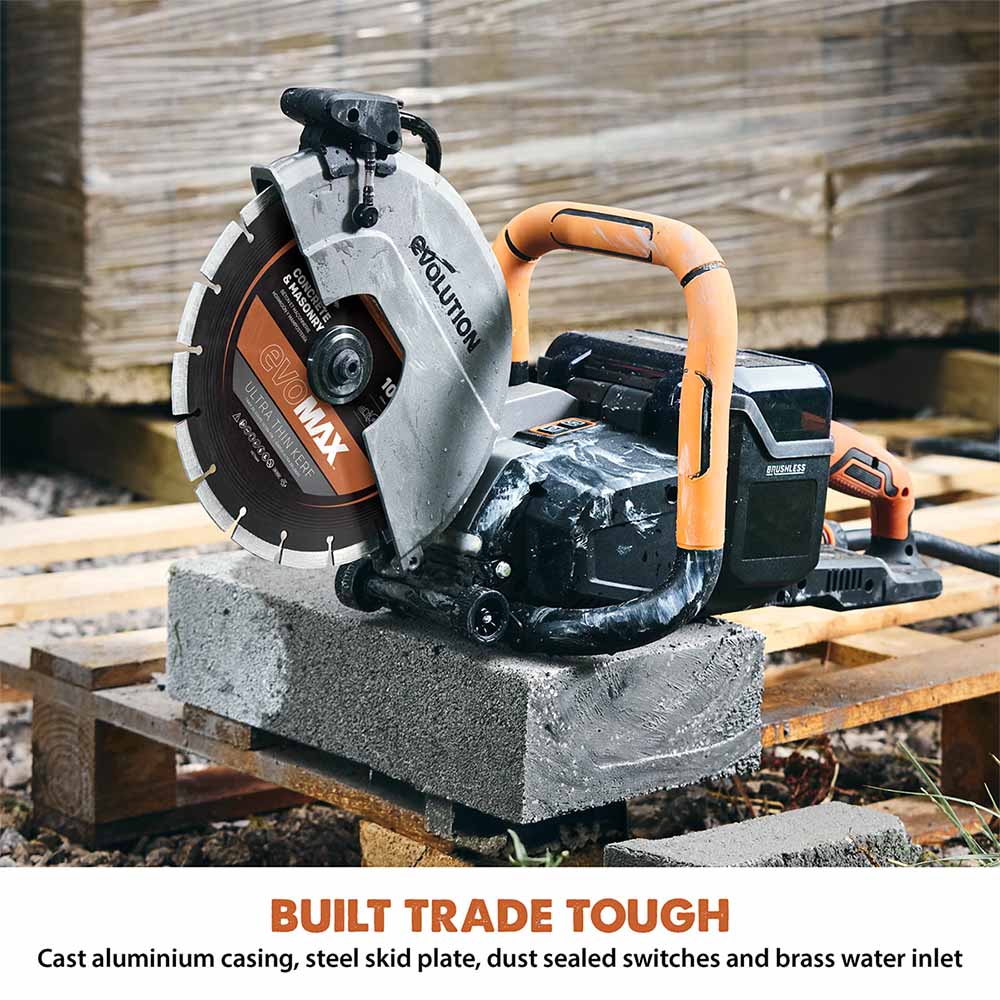 Evolution R260DCT-Li Cordless Disc Cutter / Concrete Saw With Automatic Water-Fed Dust Suppression and 260mm Premium Thin Kerf Diamond Blade
