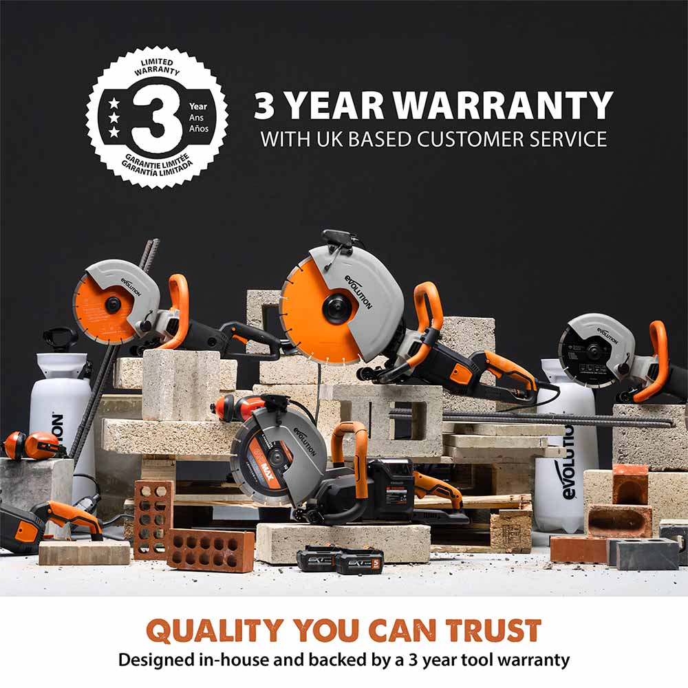 Evolution R260DCT-Li Cordless Disc Cutter / Concrete Saw With Automatic Water-Fed Dust Suppression and 260mm Premium Thin Kerf Diamond Blade