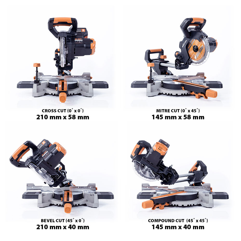 Evolution R185SMS-Li Cordless 18v Li-Ion EXT Sliding Mitre Saw With 185mm Multi-Material Cutting Blade