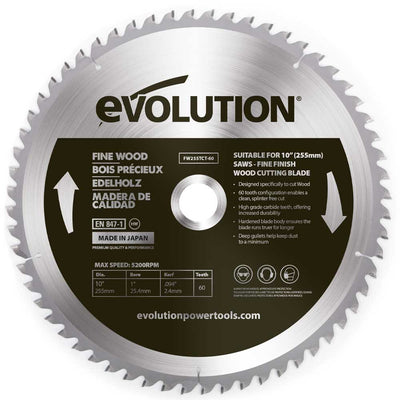 Evolution 255mm Fine Wood Cutting 60T TCT Mitre & Table Saw Blade