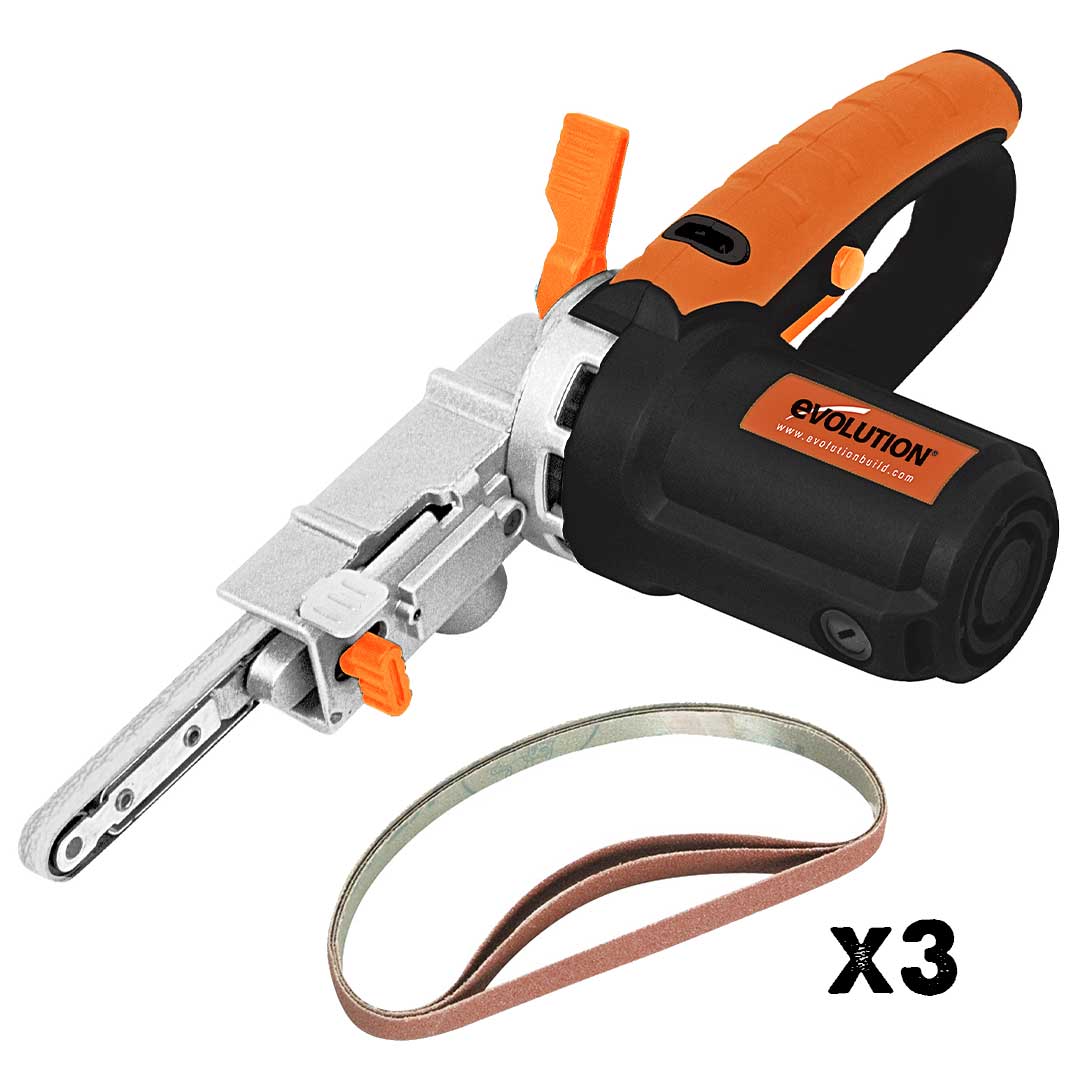 Ponceuse à bande fine électrique Evolution 400 W, lime électrique 230 V avec 3 bandes abrasives