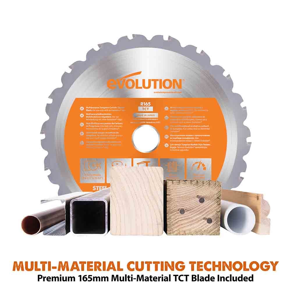 Evolution R165CCS-Li Cordless 18v Li-Ion EXT Circular Saw With 165mm TCT Multi-Material Cutting Blade