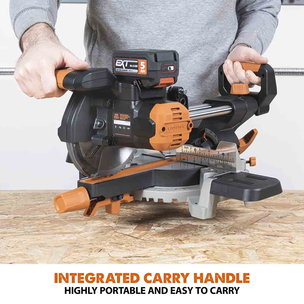 Evolution R185SMS-Li Cordless 18v Li-Ion EXT Sliding Mitre Saw With 185mm Multi-Material Cutting Blade