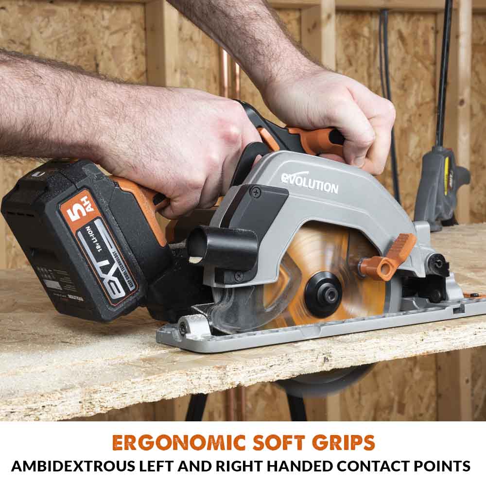 Evolution R165CCS-Li Cordless 18v Li-Ion EXT Circular Saw With 165mm TCT Multi-Material Cutting Blade